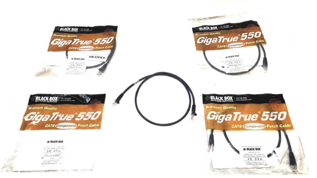 Black Box GigaTrue 3 FT. 550 MHz 24 AWG Cat6 Cable EVNSL678-0003 [Lot of 4] NOS