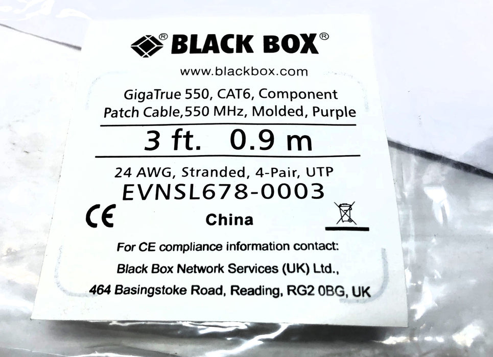Black Box GigaTrue 3 FT. 550 MHz 24 AWG Cat6 Cable EVNSL678-0003 [Lot of 4] NOS