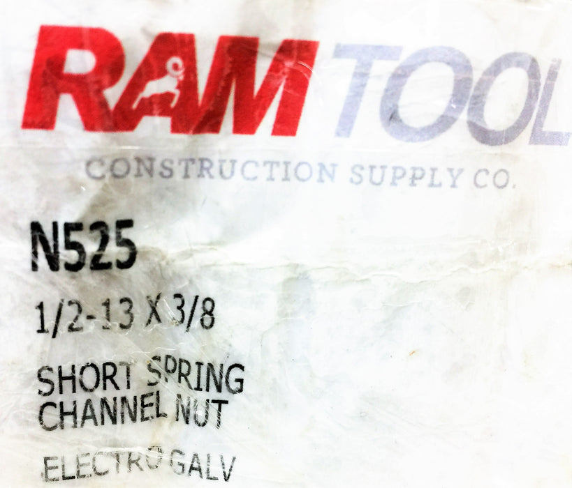Ram Tool 1/2"-13 X 3/8" Short Spring Channel Nut N525 [Lot of 89] NOS
