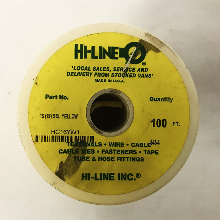 Hi-Line 16 AWG  Yellow Hookup/Lead Wire, 100 Feet Roll, HC16YW1 NOS