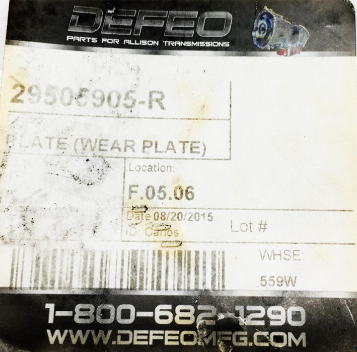 Defeo Parts For Allison Wear Plate 29505905-R (29505905) REMANUFACTURED