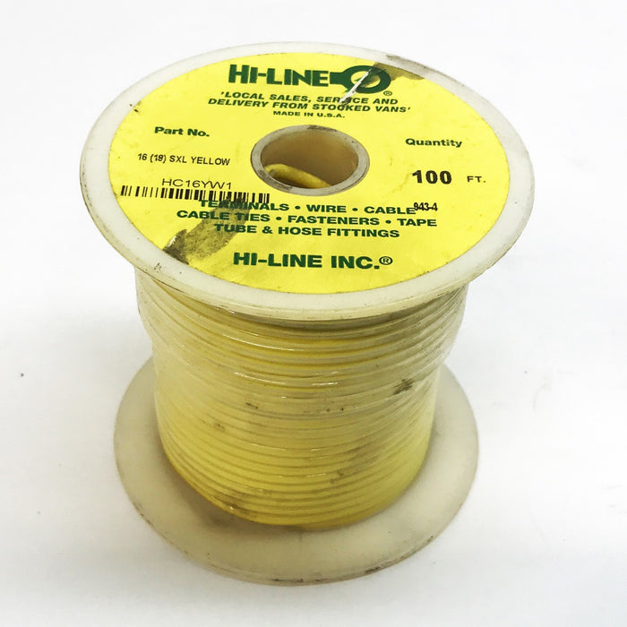 Hi-Line 16 AWG  Yellow Hookup/Lead Wire, 100 Feet Roll, HC16YW1 NOS