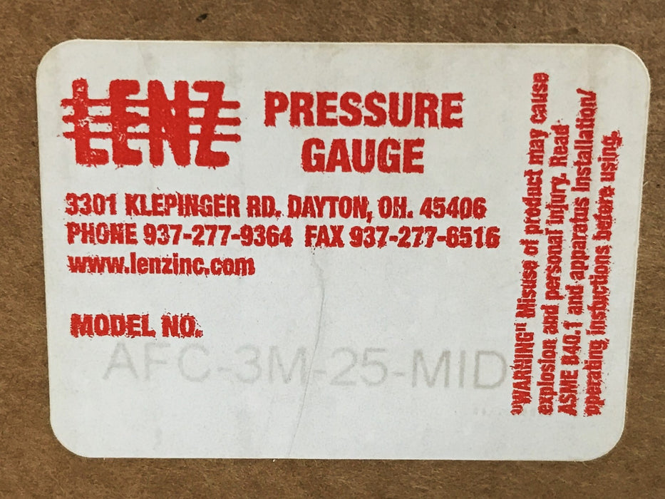 Lenz Air Pressure Gauge AFC-3M-25-MID [Lot of 2] NOS