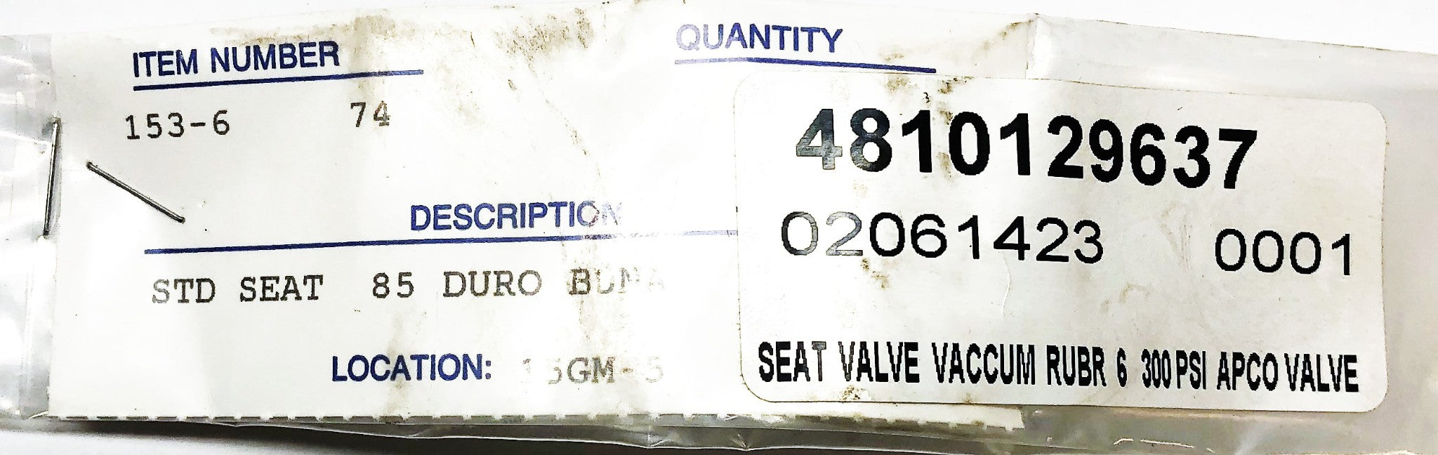 APCO 8 Bolt 300 PSI Rubber Vacuum Seat Valve Seal 153-6-74 NOS