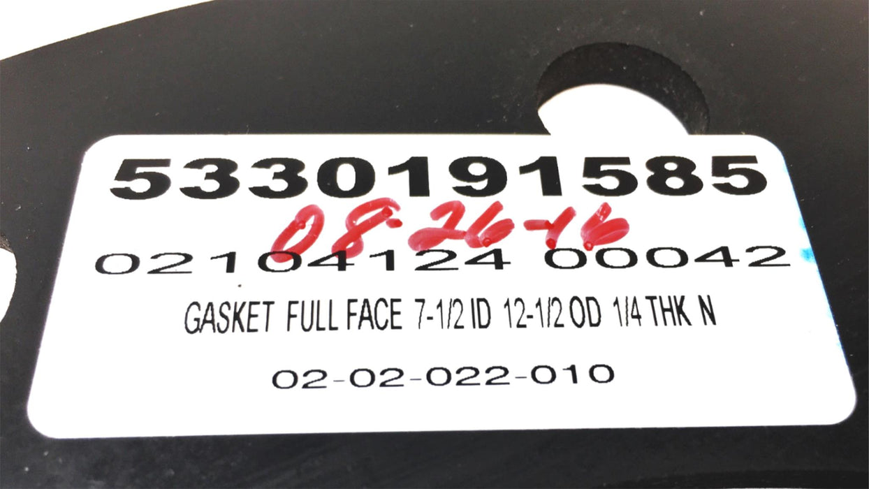 Unbranded 7-1/2 Inch ID 12-1/2 Inch OD Full Face Gasket 1/4 Inch Thick NOS