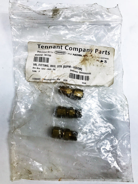 Tennant OEM Vr, Fitting, Brs, Str, 761755 [Lot of 3] NOS