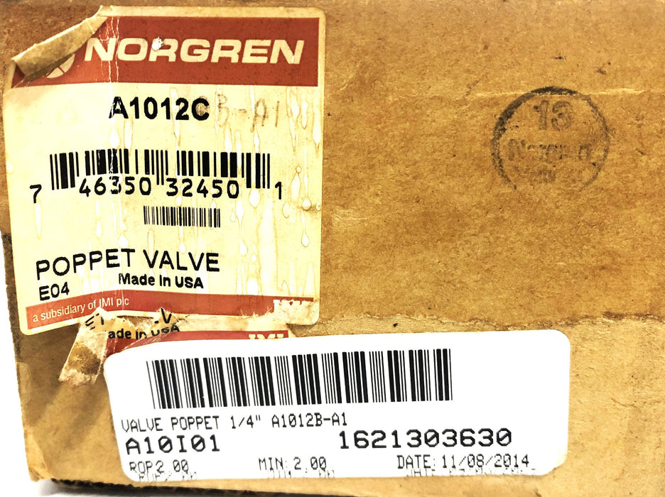 Norgren 1/4 Inch 300PSIG 175F Poppet Valve A1012C NOS