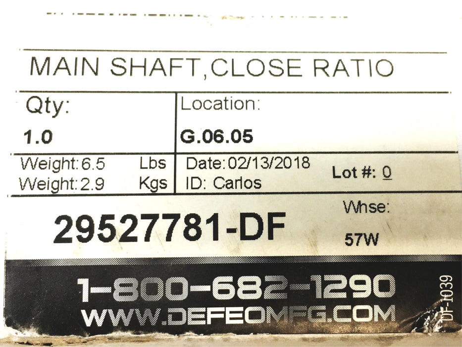 Defeo Parts For Allison Close Ration Main Shaft 29527781-DF (29527781) NOS