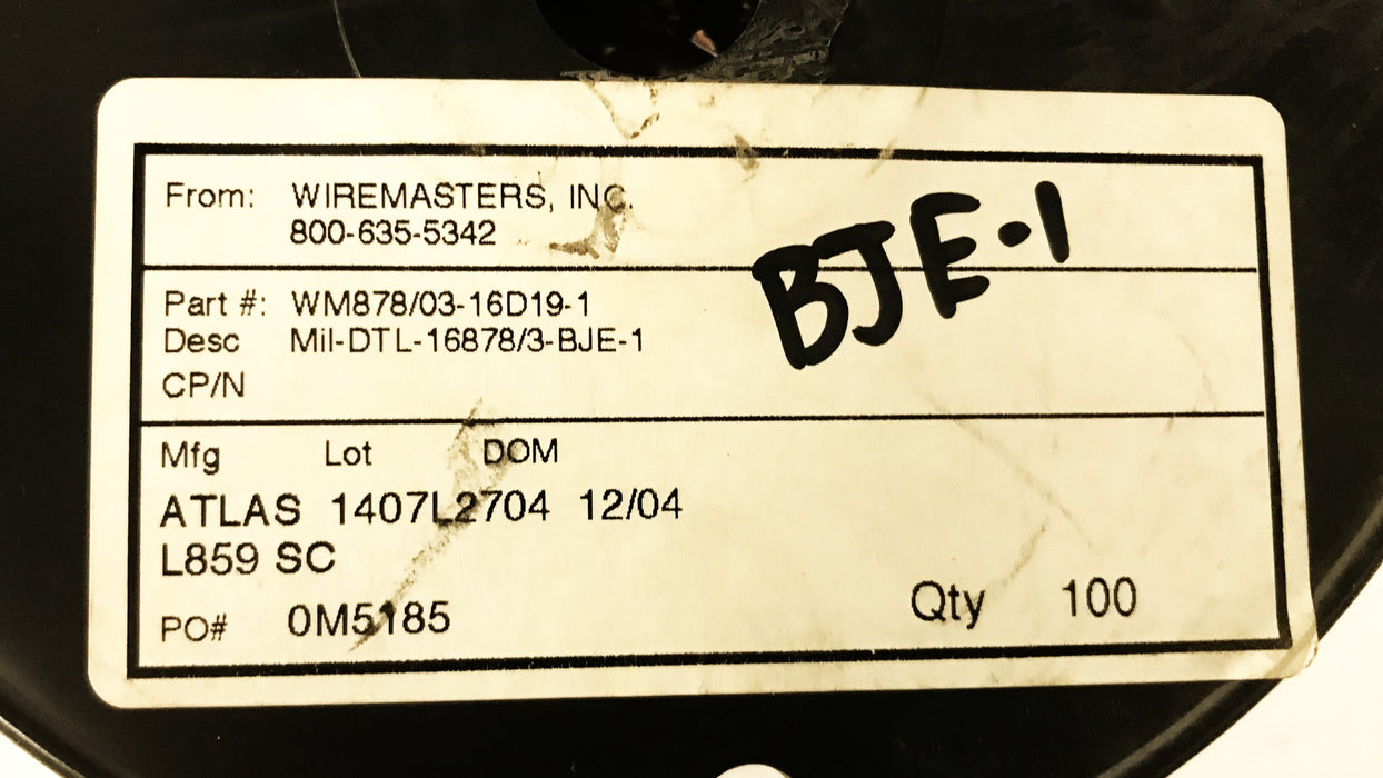 Wire Masters Hookup/Lead Wire, 100 Foot Roll, WM878/03-14D19-1 NOS