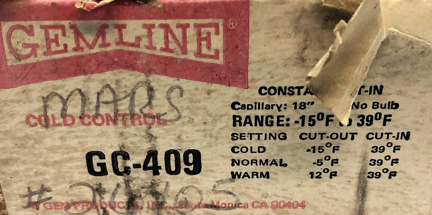 Gemline  -15 To 39 Degree Fahrenheit Cold Control GC-409 NOS