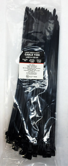 Light Heavy Duty 14.49" Black Cable Ties LHD14-120-0C (100pcs) NOS