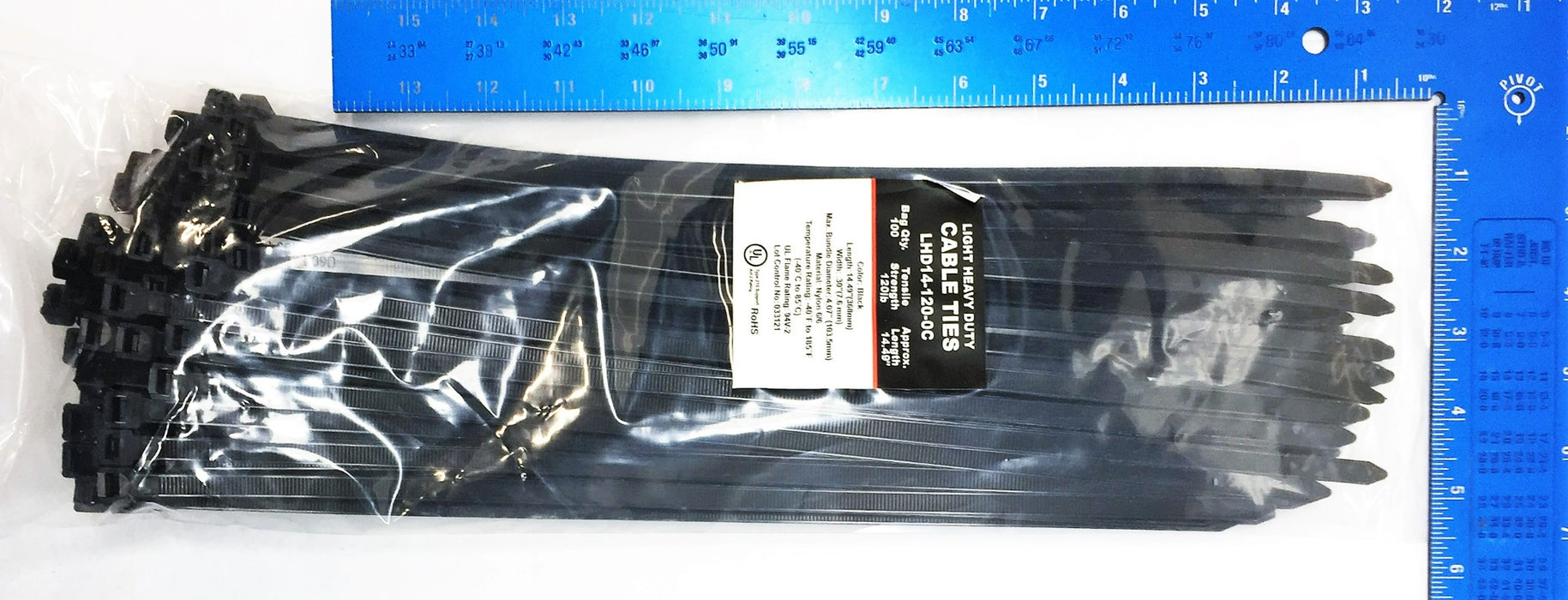 Light Heavy Duty 14.49" Black Cable Ties LHD14-120-0C (100pcs) NOS