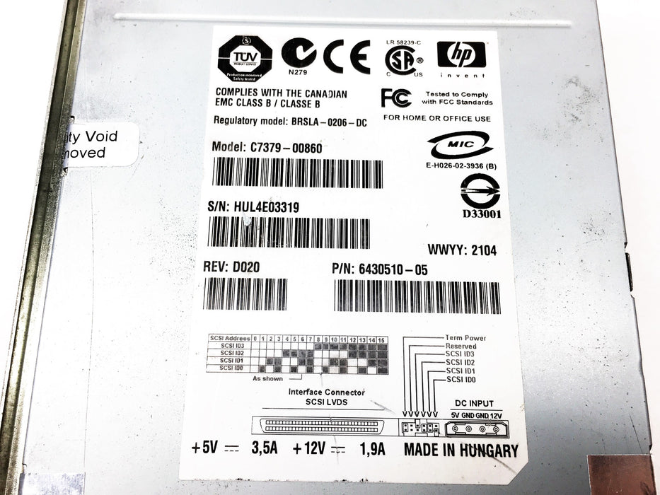 HP Model C7379-00860 LTO-2 Ultrium 460 SCSI/LVD Tape Drive BRSLA-0206-DC USED
