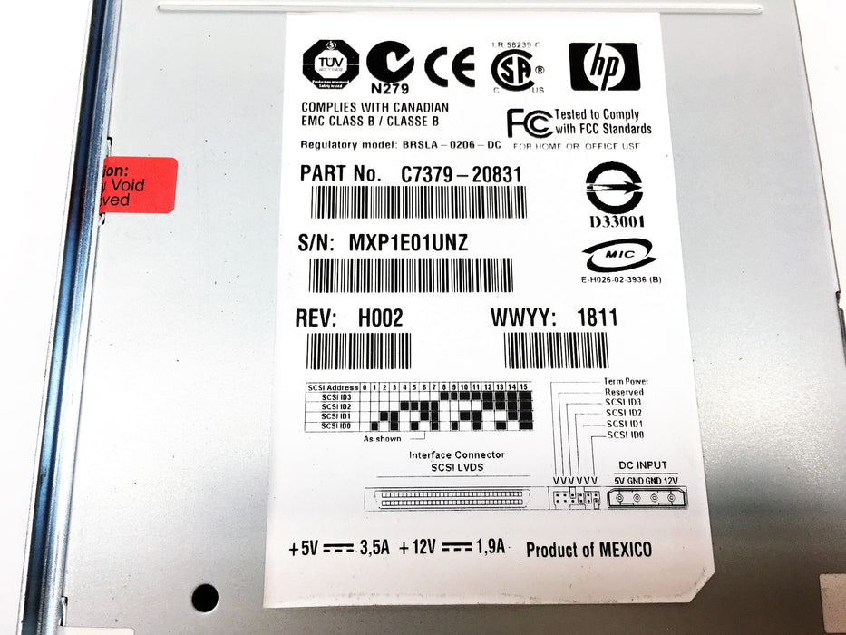 HP Model C7379-20831 LTO-2 Ultrium 460 SCSI/LVD Tape Drive BRSLA-0206-DC USED