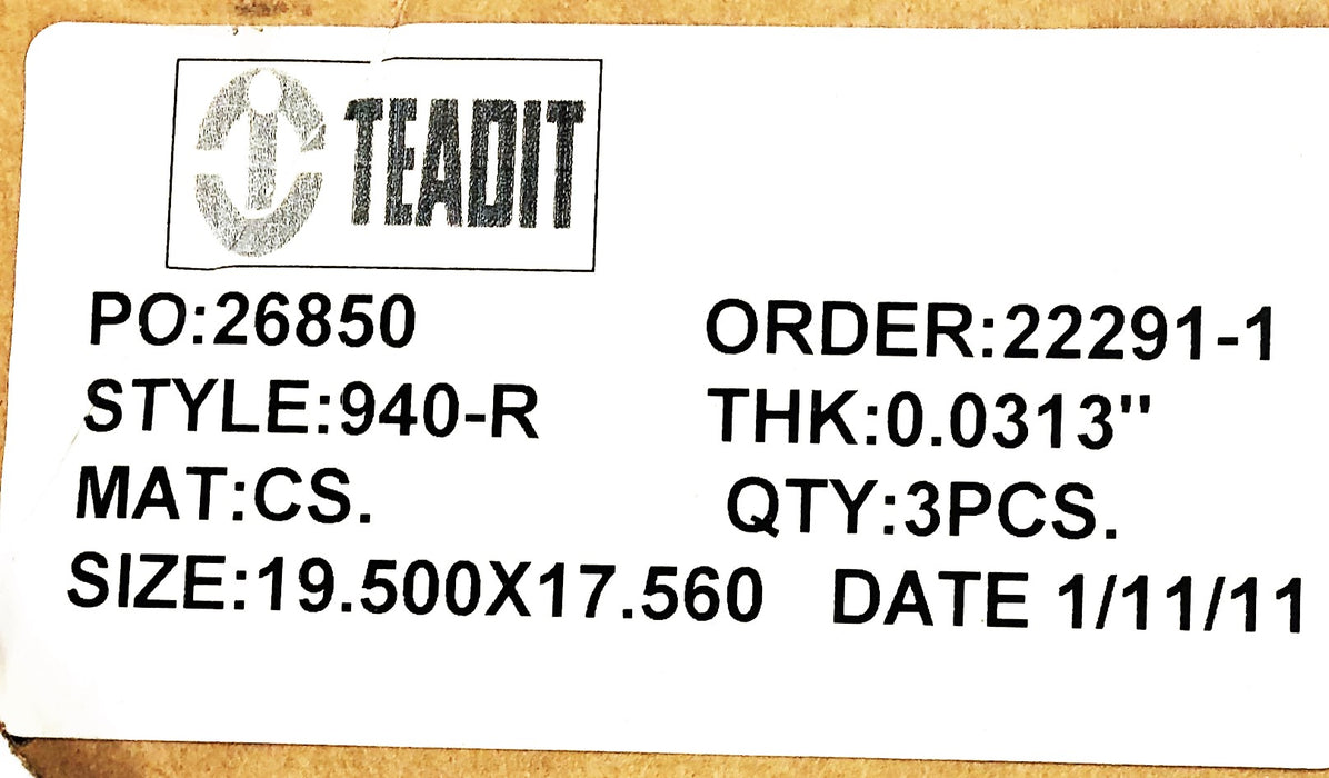 Teadit 19.500X17.560 Inch Gasket Style 940-R 26850 [Lot of 2] NOS