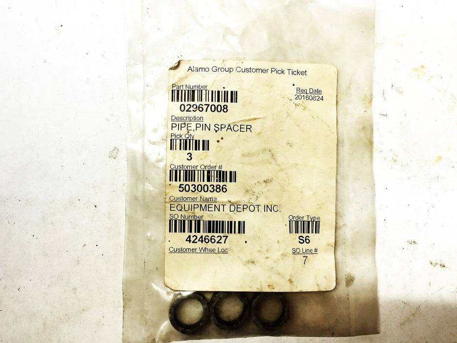 Alamo Pipe Pin Spacer 02967008 [Lot of 3] NOS