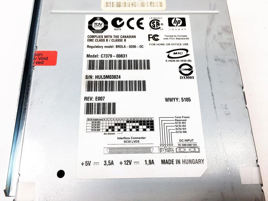 HP Model C7379-00831 LTO-2 Ultrium 460 SCSI/LVD Tape Drive BRSLA-0206-DC USED