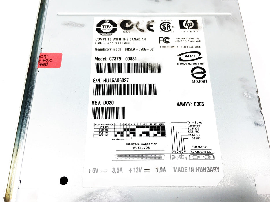 HP LTO-2 Model C7379-00831 Ultrium 460 SCSI/LVD Tape Drive BRSLA-0206-DC USED