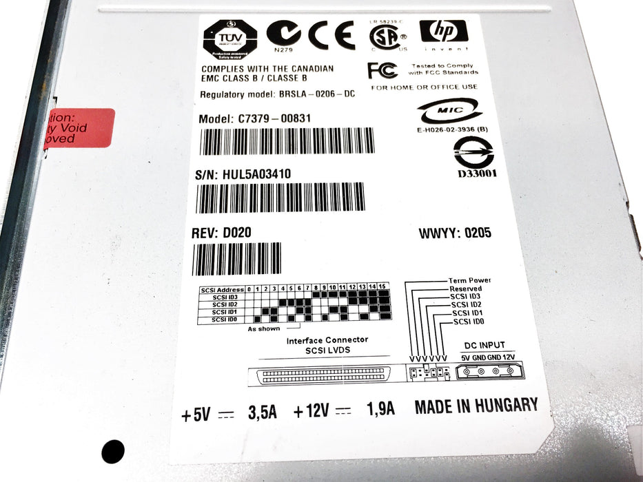 HP LTO-2 Ultrium 460 SCSI/LVD Model C7379-00831 Tape Drive BRSLA-0206-DC USED