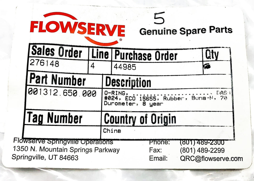 Flowserve O-Ring 001312.650.000 [Lot of 5] NOS