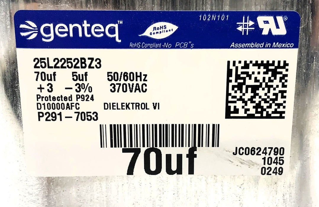 Genteq Totaline 370 Volt 70/5 MFD Dual Capacitor P291-7053 NOS