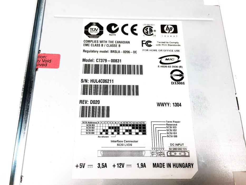 HP LTO-2 Ultrium 460 SCSI/LVD Tape Drive Model C7379-00831 BRSLA-0206-DC USED