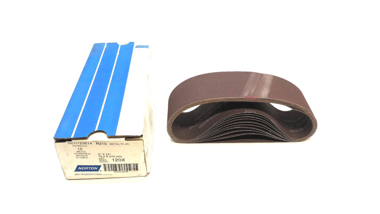 Norton Box of (10) 3" x 24" 120X Aluminum Oxide Sanding Belts 78072723614 NOS