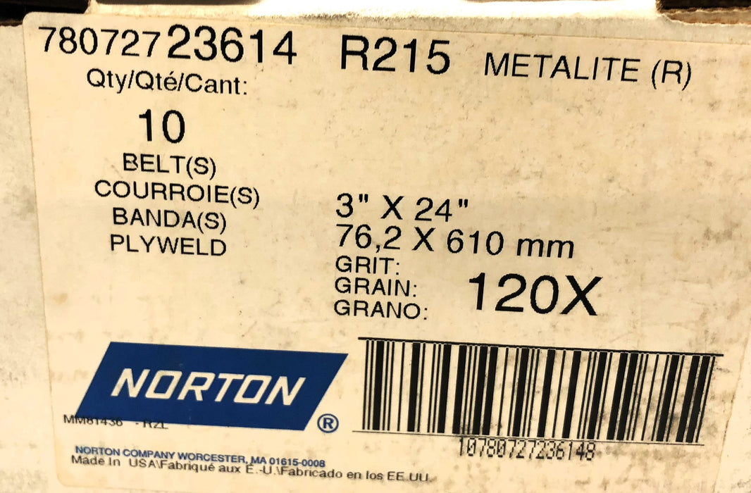 Norton Box of (10) 3" x 24" 120X Aluminum Oxide Sanding Belts 78072723614 NOS