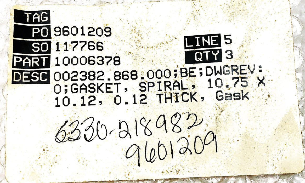 Flowserve 10.75IN X 10.12IN 0.12IN THK Spiral Gasket 002382.868.000 NOS