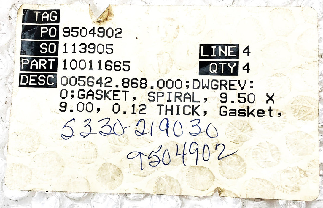 Flowserve 9.50IN X 9.00IN 0.12IN THK Spiral Gasket 005642.868.000 NOS