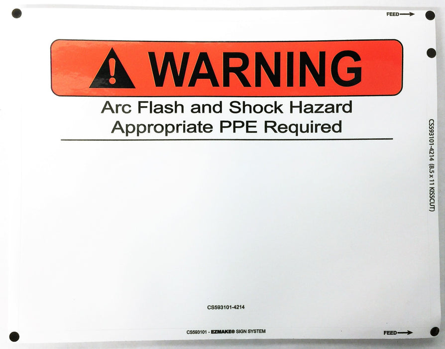 EZMake 11" X 8.5" Arc Flash/Shock Hazard PPE Label CS593101[Lot of 12] NOS