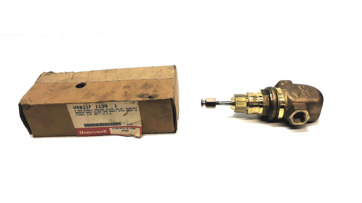 Honeywell 1/2" Close CV 4.0 NPT 2Way Single Seated Water Valve V5011F-1139-1 NOS