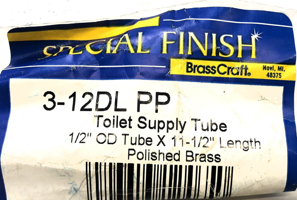 BrassCraft 1/2" OD x 11-1/2" Polished Brass Toilet Supply Tube 3-12DL-PP NOS