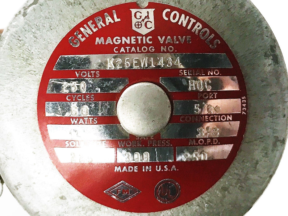 General Controls 230 Volt 3/8" Pipe Magnetic Valve K25EW1434 USED