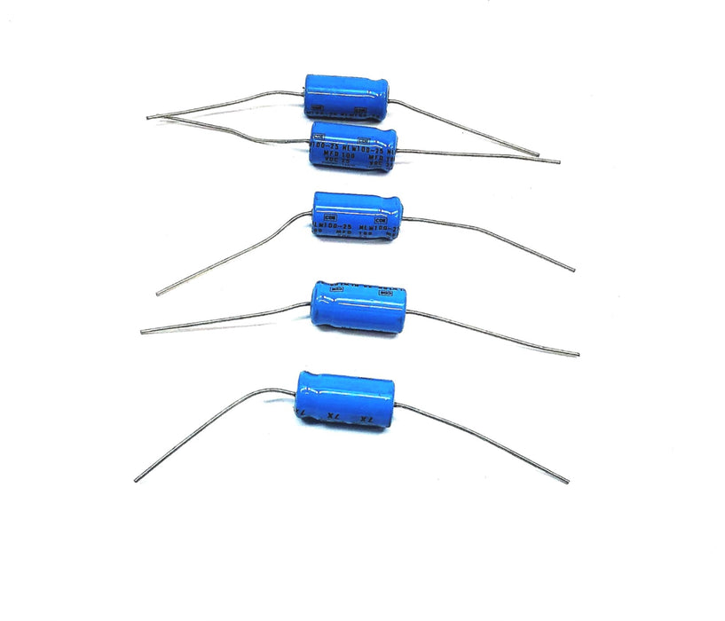 CDE 100 MFD 25 VDC Axial Electrolyitc Capacitor NLW100-25 [Lot of 5] NOS