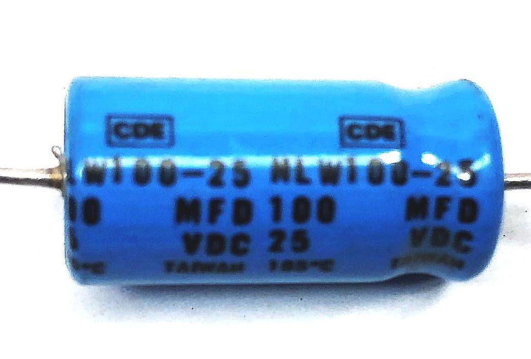 CDE 100 MFD 25 VDC Axial Electrolyitc Capacitor NLW100-25 [Lot of 6] NOS