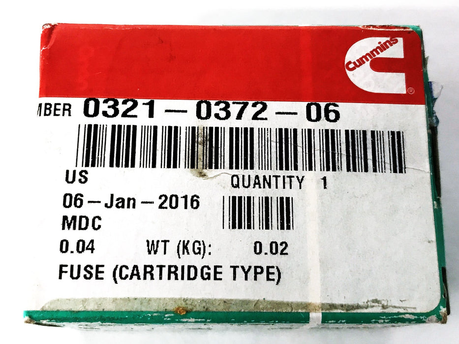 Cummins 15 Amp 32 Volt Cartridge Type Fuse 0321037206 NOS