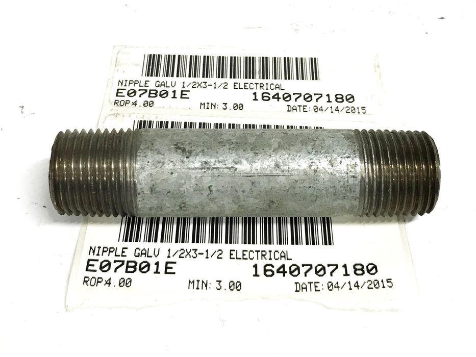 Unbranded 1/2 inch x 3-1/2 inch Galvanized Steel Conduit Nipple [Lot of 6] NOS