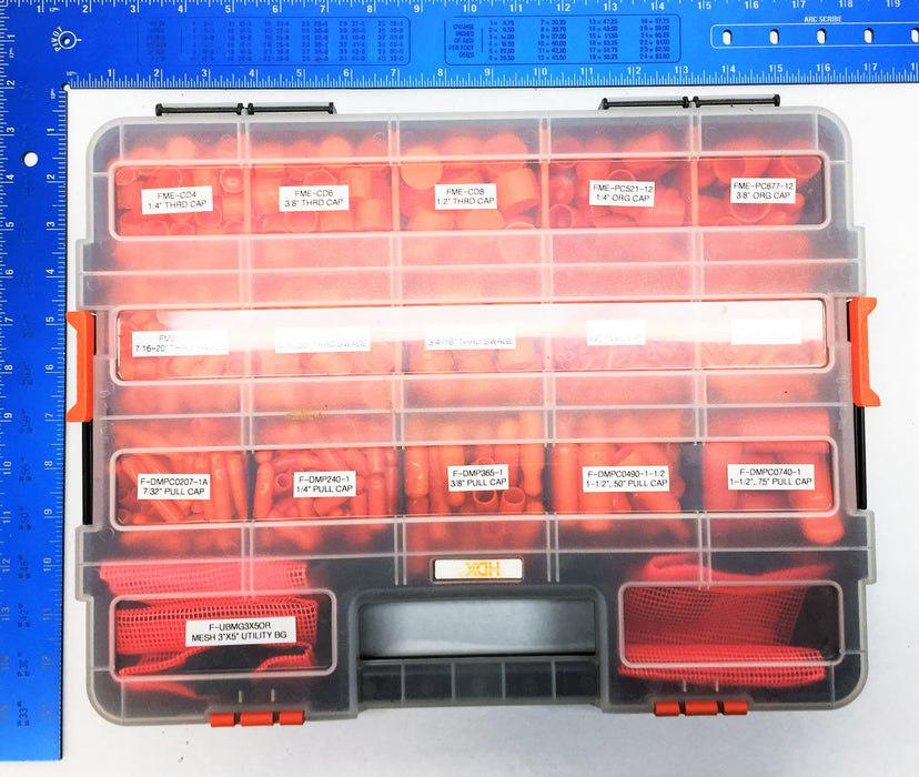 HDX Organizer Case of Assorted FME Caps/Plugs and Utility Bags NOS