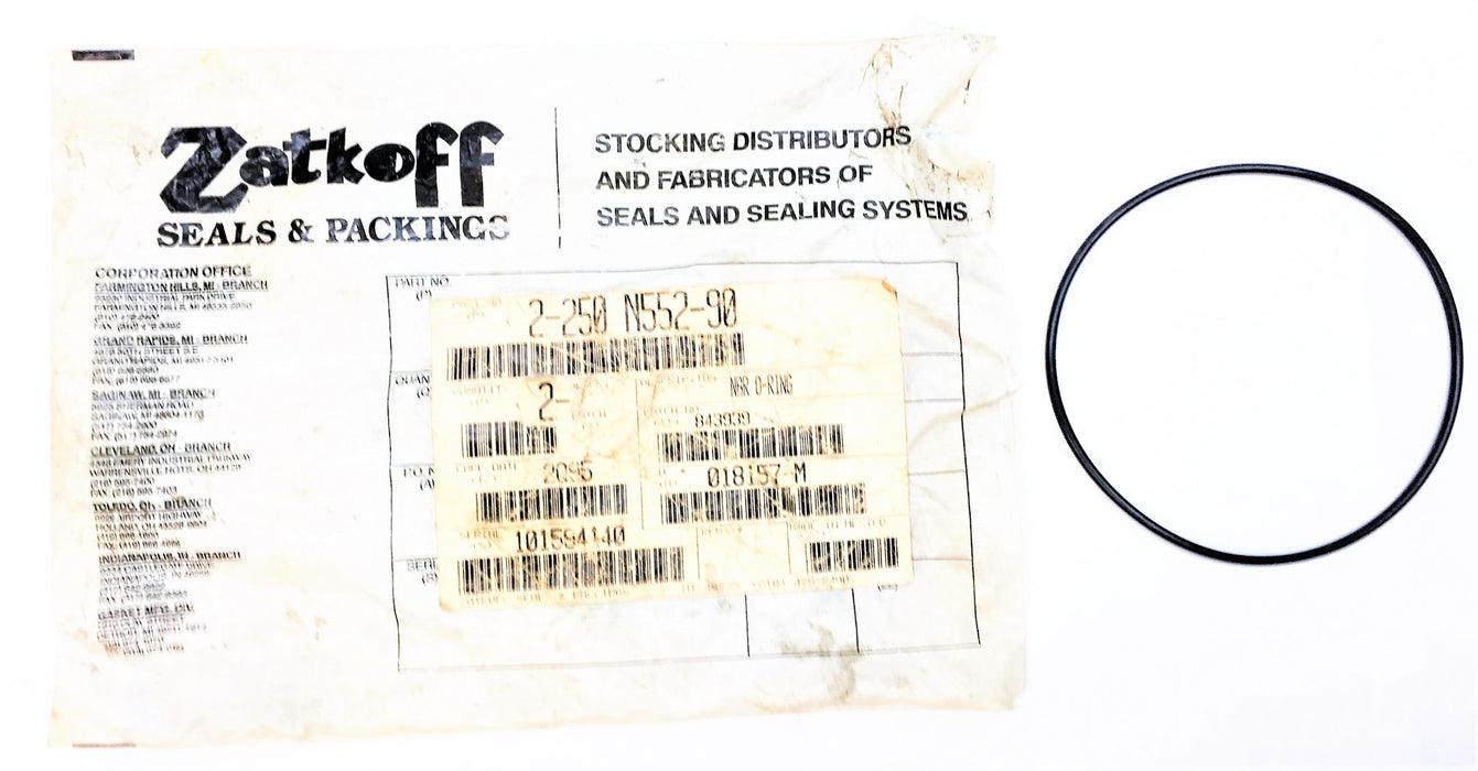 ZATKOFF SEALS AND PACKINGS O-Ring Seal 2-250-N552-90 [Lot of 2] NOS