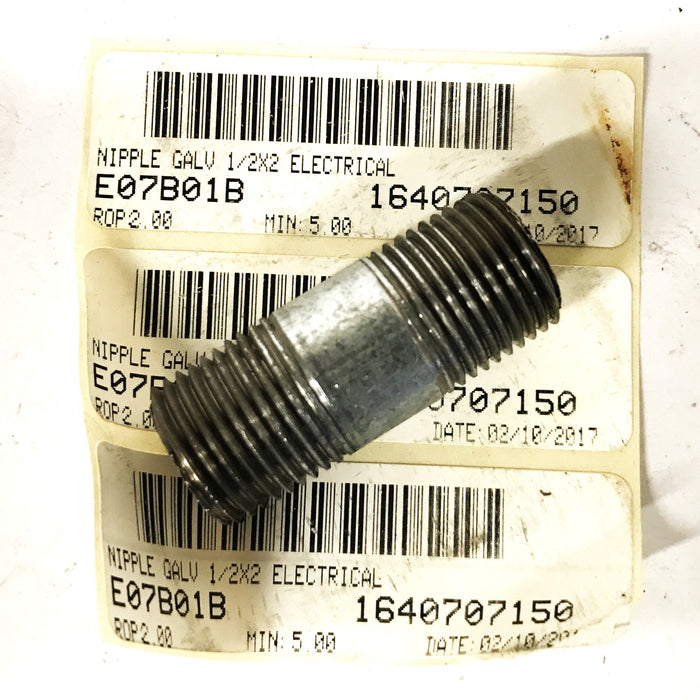 Unbranded 1/2 inch x 2 inch Galvanized Steel Conduit Nipple [Lot of 5] NOS