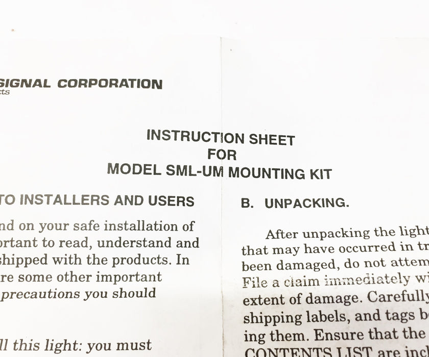 Federal Signal Universal Mounting Kit SML-UM NOS