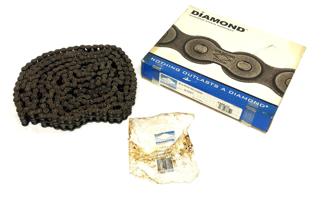 Diamond Chain 10 Foot 40-2 Riveted Double Strand Roller Chain X-5466-010 NOS