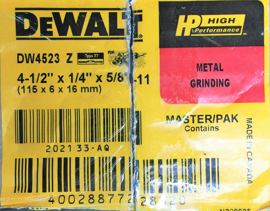 DeWALT 4-1/2"x1/4"x 5/8"-11 Grinding Wheel Masterpack DW4523 Z (10pcs) NOS
