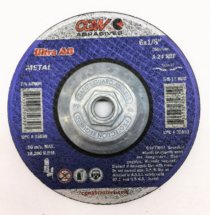 CGW Abrasives 6"X 1/8" X 5/8"-11 Depressed Center Wheel A24R-T27 [Lot of 12] NOS