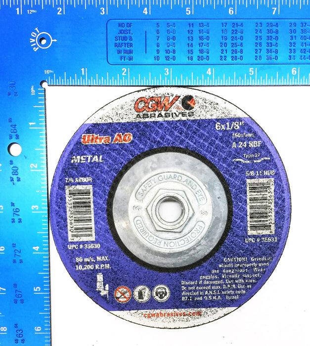 CGW Abrasives 6"X 1/8" X 5/8"-11 Depressed Center Wheel A24R-T27 [Lot of 12] NOS