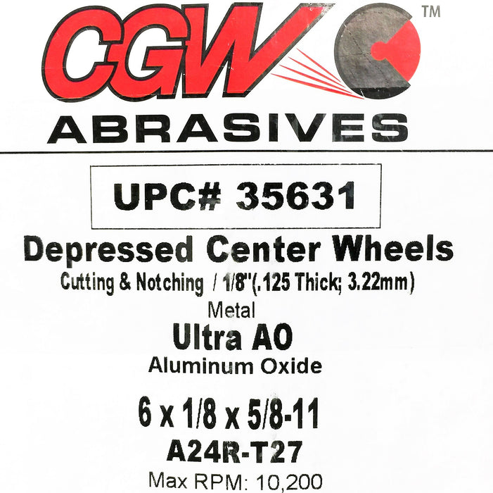 CGW Abrasives 6"X 1/8" X 5/8"-11 Depressed Center Wheel A24R-T27 [Lot of 12] NOS