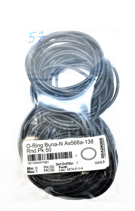 GRAINGER O-Ring Buna-N As568A-138 [Lot of 47] NOS