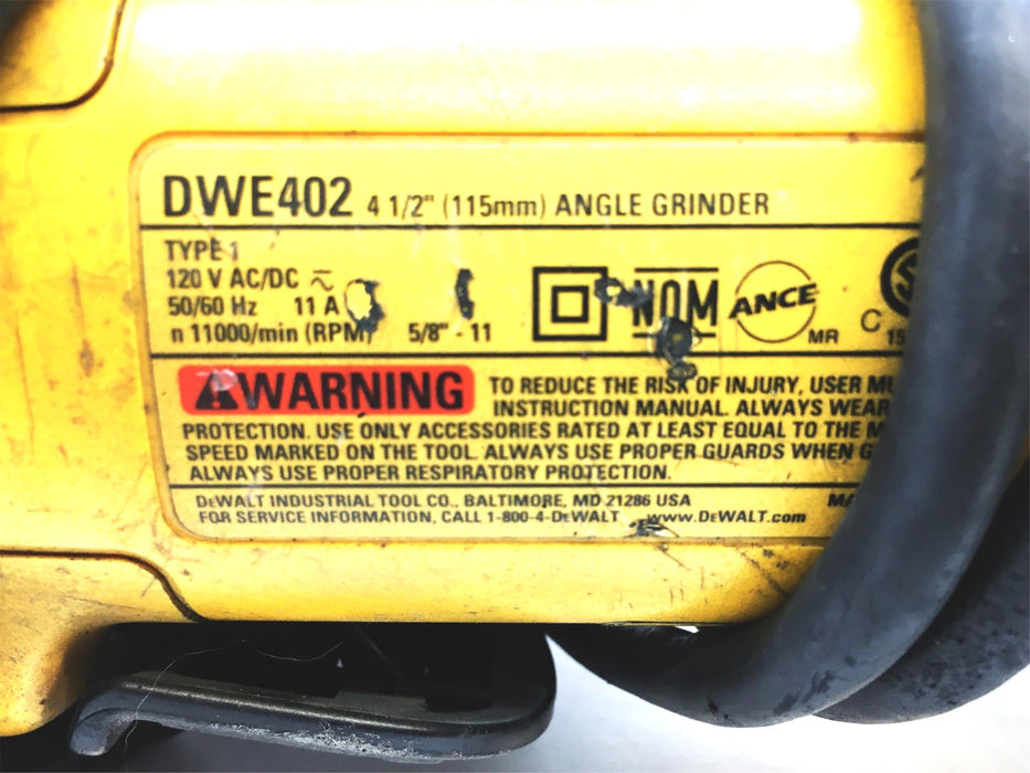 Dewalt 4-1/2 Inch 120VAC 50/60Hz 11A Angle Grinder DWE402 USED