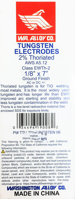 Wa.Alloy Tungsten Electrode EWTh-2 1/8" X 7" Ground Finish [Lot of 19] NOS